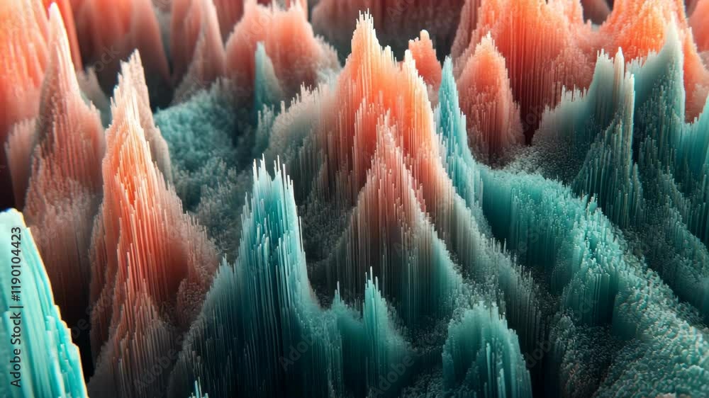 Poster vivid mountain-like formations created from vibrant colors showcasing depth and texture in an abstra