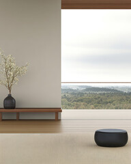 Modern interior design with minimalistic decor in a tranquil setting near nature