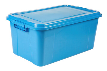 Bright blue plastic storage bin isolated with transparent background