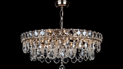 A chandelier with crystal ornaments refracting light, creating a luxurious and elegant atmosphere