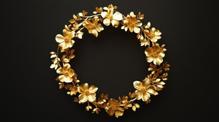 Obraz premium Golden Floral Wreath on Black Background