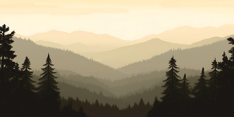 Misty mountain landscape, sunrise view, scenic panorama, nature background