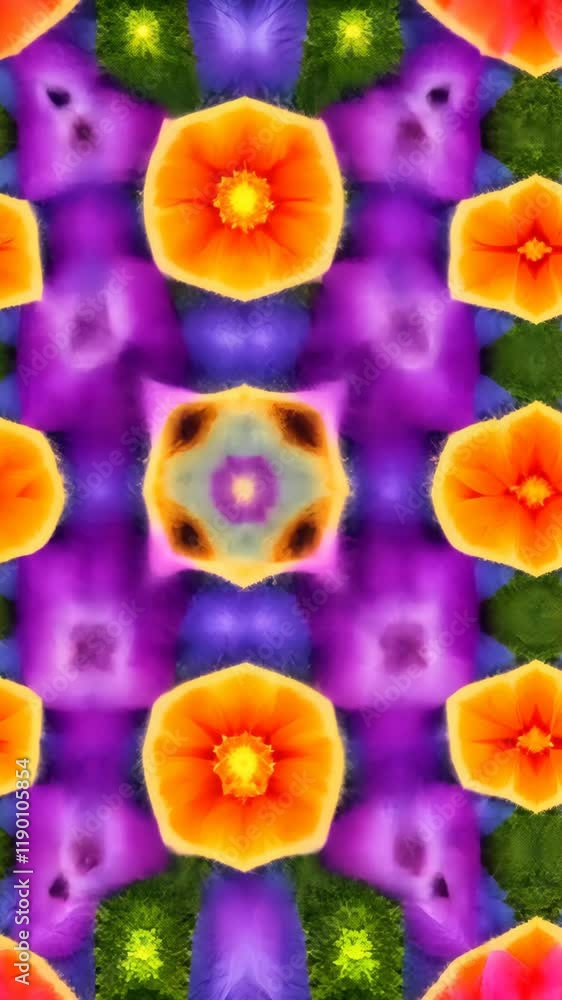 Aufkleber colorful abstract floral pattern with vibrant hues creating a kaleidoscopic effect in a symmetrical 