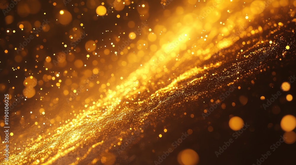 Poster a close-up of sparkling string lights with golden tones, creating a festive and luxurious mood