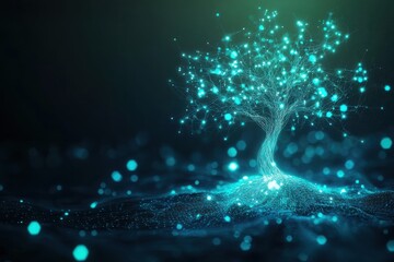 Digital tree glowing with renewable energy virtual environment graphic representation futuristic concept technology integration