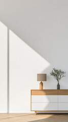 Fototapeta premium Elegant minimalist interior design with modern furniture and natural light in a spacious room