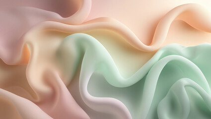 Obraz premium A high-resolution background featuring a minimal pastel gradient that blends peach, mint green, and dusty rose tones in a soft and smooth flow, designed to create a serene atmosphere.