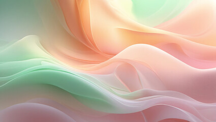 Obraz premium A high-resolution background featuring a minimal pastel gradient that blends peach, mint green, and dusty rose tones in a soft and smooth flow, designed to create a serene atmosphere.