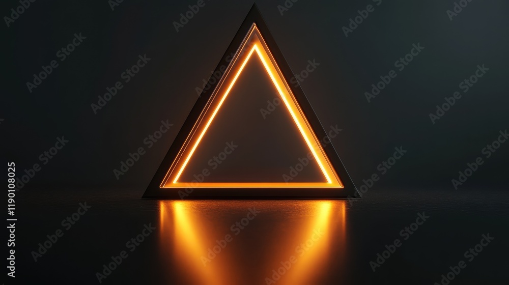 Poster a glowing custom shape light in the form of a triangle, with space around it for text at the bottom