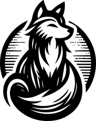 vector illustration sketch silhouette symbol logo icon animal fox ethnic traditional classic.eps