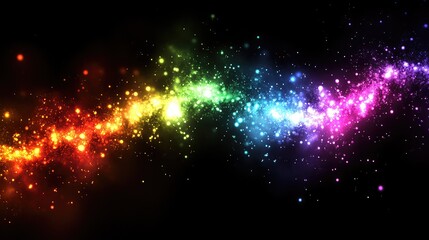 Fototapeta premium A glowing rainbow of colorful lights forming abstract shapes, with ample copy space in the foreground for text