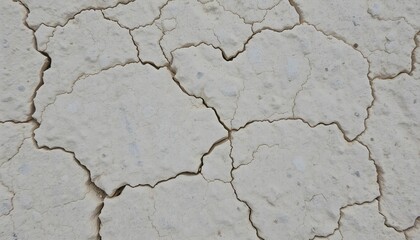 Obraz premium Cracked dry soil, parched earth texture, drought conditions, desert-like surface, fissured ground, arid landscape, closeup of cracked mud, intricate crack patterns, beige and gray tones