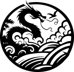 vector illustration sketch silhouette symbol logo icon animal dragon ethnic traditional classic.eps