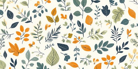 Autumn leaves pattern, fall foliage, nature background, design textile