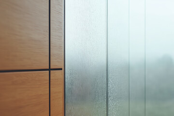 Water droplets on glass with wooden wall in a misty environment near a window