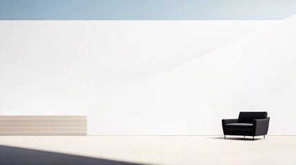 Modern black chair in minimalist interior with neutral tones and natural light