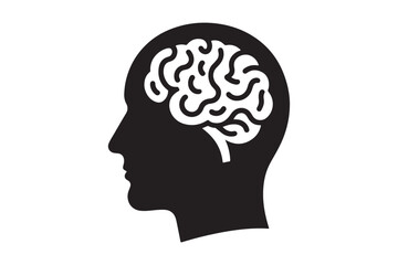 Obraz premium Human head profile with brain symbol, black icon vector illustration 