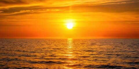 Fototapeta premium Golden hues of sunset over vast ocean , big sun, waterfront view, big sun,waterfront view,serene landscape