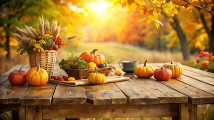 Harvest Festival on a Wooden Table, cozy atmosphere , wooden table,  cozy atmosphere , wooden table