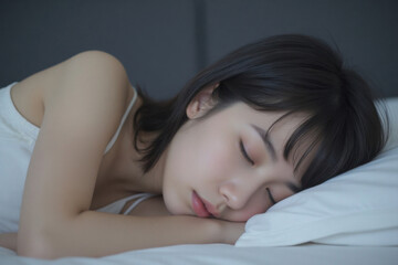 Obraz premium Close-up of asian teenage girl sleeping in her bed.
