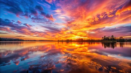 A warm sunset over a landscape with a blend of orange, pink