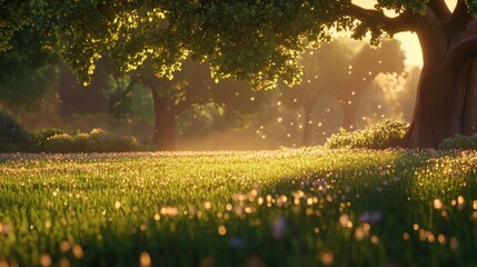 Serene Meadow with Soft Light and Sparkling Atmosphere