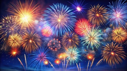 Fototapeta premium Expanding fireworks display on a dark blue sky with vibrant colors and patterns , sky, colorful, sky, colorful