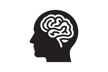Human head profile with brain symbol, black icon vector illustration 