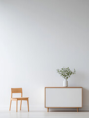 Fototapeta premium Simple modern interior design featuring a chair and minimalist decor with a plant
