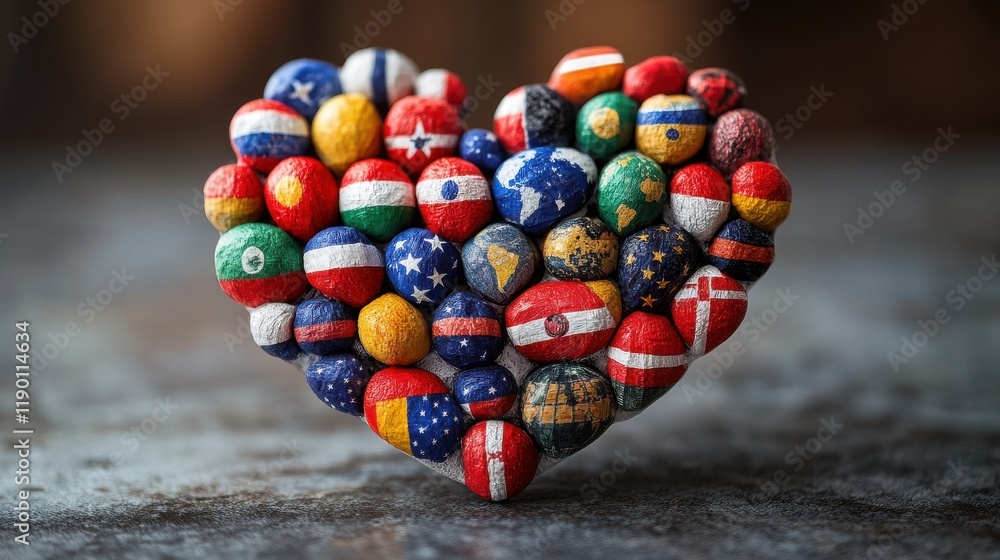 Poster many world flags creating cinematic 3d heart with white background collection of world flags on whit