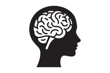 Obraz premium Human head profile with brain symbol, black icon vector illustration 