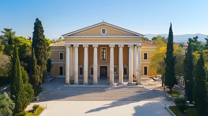 Obraz premium Aerial View of an Impressive Historic Palace Surrounded by Greenery and Majestic Trees, Capturing Architectural Beauty and Cultural Heritage
