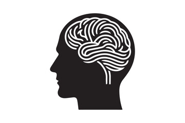 Human head profile with brain symbol, black icon vector illustration 