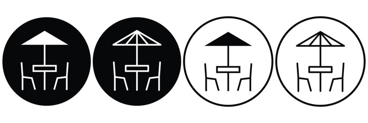 Terrace cafe vector icon illustration symbol set design coffee shop. Terrace icon in filled and outlined styles, terrace cafe icon, cafe seating icon. Simple icons vector illustration.