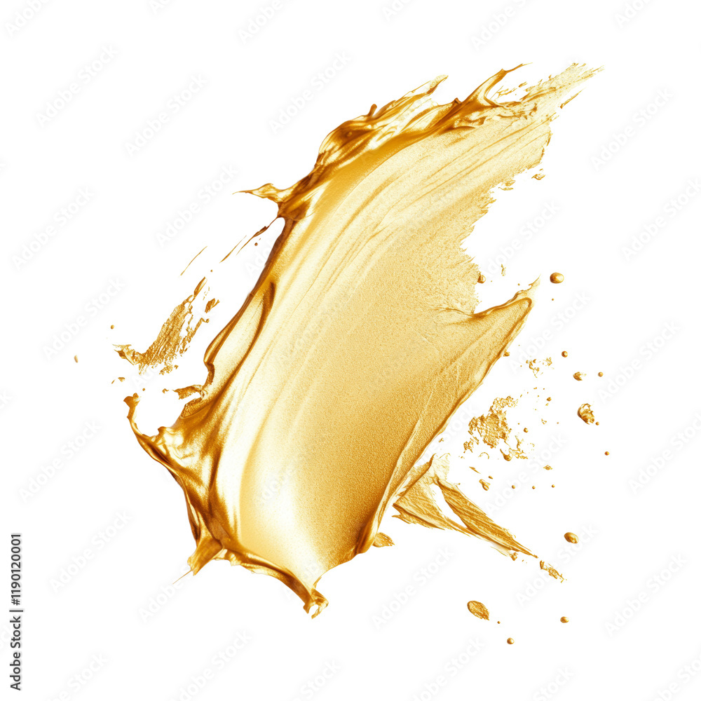 Poster A dynamic image showcasing a golden paint splash against a stark black background creating a visually striking effect.