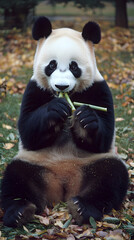 Obraz premium Adorable panda munching on bamboo
