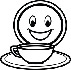 A Cute smiling cup plate vector, a smiling cup plate silhouette vector art, a smiling cup plate line art vector illustration