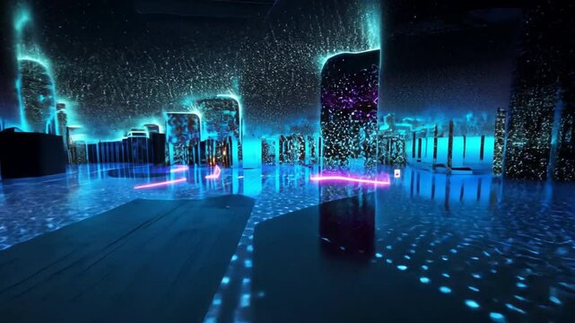 Multisensory virtual environments, glowing digital landscapes with tactile feedback and ambient sound design