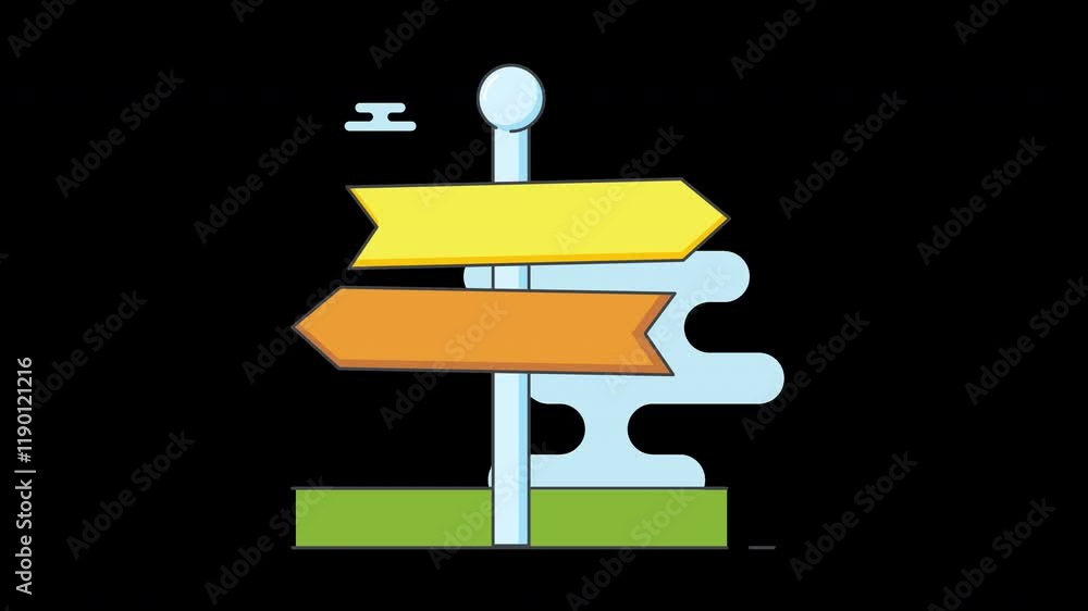 Poster a colorful signpost with arrows pointing in different directions against a minimalistic background.