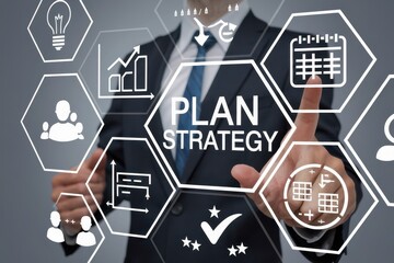 Fototapeta premium Businessman Interacting With Plan Strategy Interface