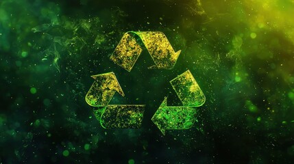 Green Recycle Symbol Glowing In Dark Background