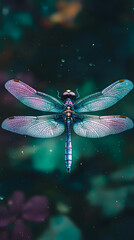 Colorful dragonfly with iridescent wings