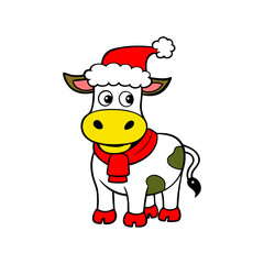 vector-silhouette cow-with-Santa-head-illustration-0