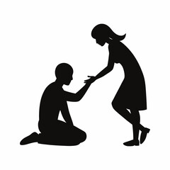 Vector-silhouette-of- girl holding hands of sad boy