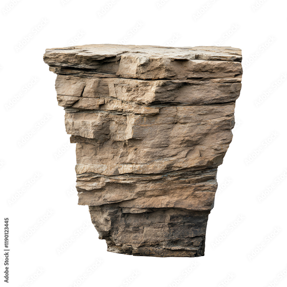 Poster rock formation with unique texture and structure, white isolate background.