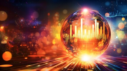 Artistic Representation of a Crystal Globe with Abstract Background, Vibrant Colors and Glowing Lights, Ideal for Modern Design and Futuristic Concepts