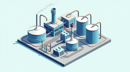 Isometric Chemical Plant with Storage Tanks and Pipelines. 