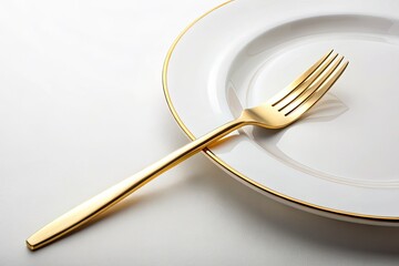 Elegant long exposure captures gleaming golden cutlery on a minimalist white plate.