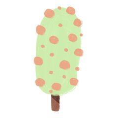 Cute Tree Illustration. Green Tree Hand Drawn element. botanical set of bare trees and ones with leaves and lush limited pastel color.