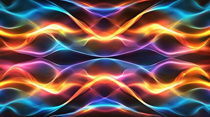 Naklejka premium Colorful LED lights forming an abstract pattern with blurred edges, glowing brightly against a dark background with room for copy
